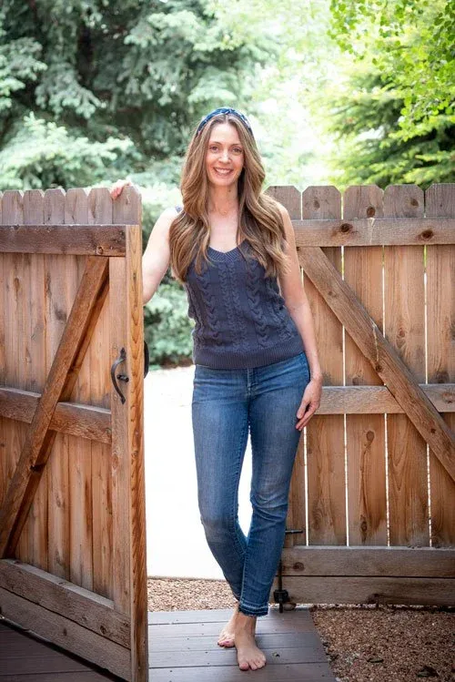 Megan Moon Long at the gate of her Golden, Colorado studio